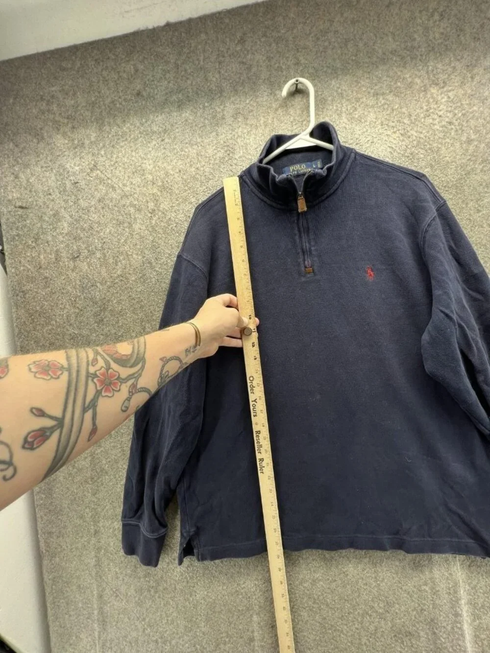 Polo Ralph Lauren Sweatshirt Mens Large Blue 1/4 Zip Mock Neck Pony Pullover